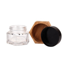 glass face cosmetic cream jars with bamboo wood lid